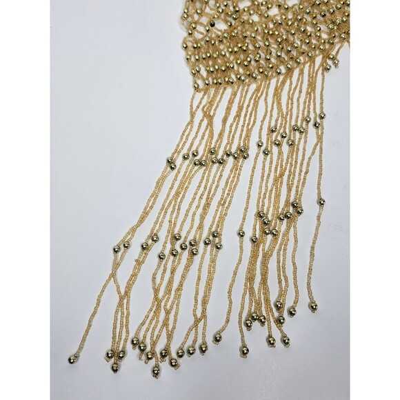 Gold Tone Hat Beaded Flapper Rare VTG Art Deco Fringed Skull Cap Cloche main image 6